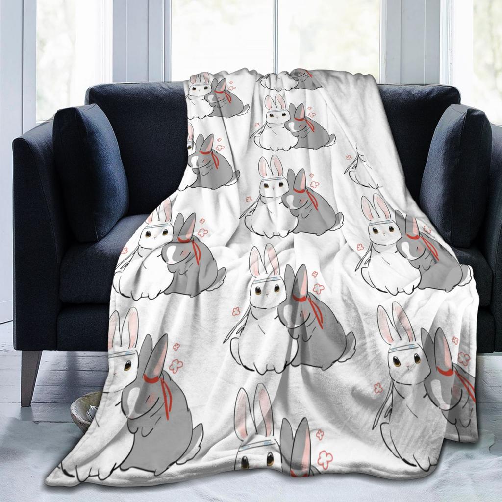 The Untamed MDZS Wangxian Bunnies Blanket Flannel Printed Mo Dao Zu Shi Portable Ultra-Soft Throw Blanket for Sofa Travel Quilt