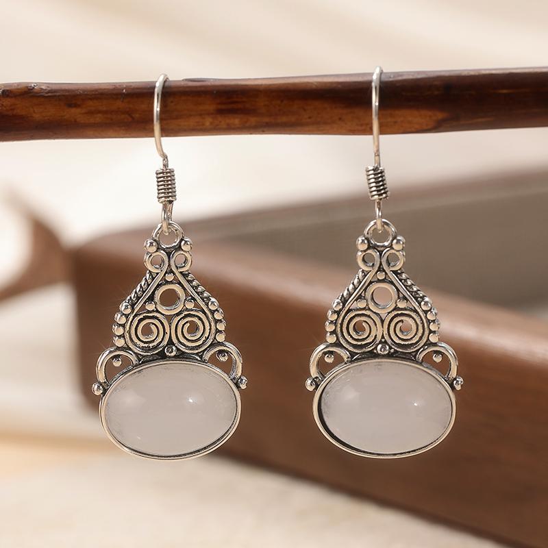 Rainbow Moonstone Silvery Color Handmade Earring Rainbow Moonstone Oval Shape Earrings Boho Earrings Gift for Her