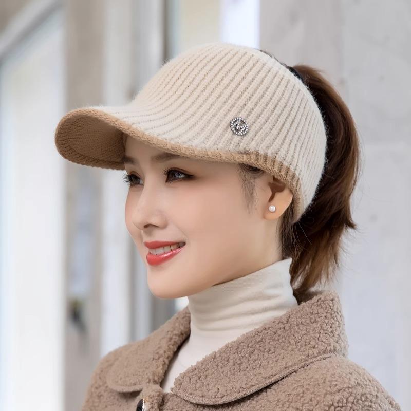 Fashion hat female dew ponytail wool empty top hat morning running cap casual hat sports warm knitted hat