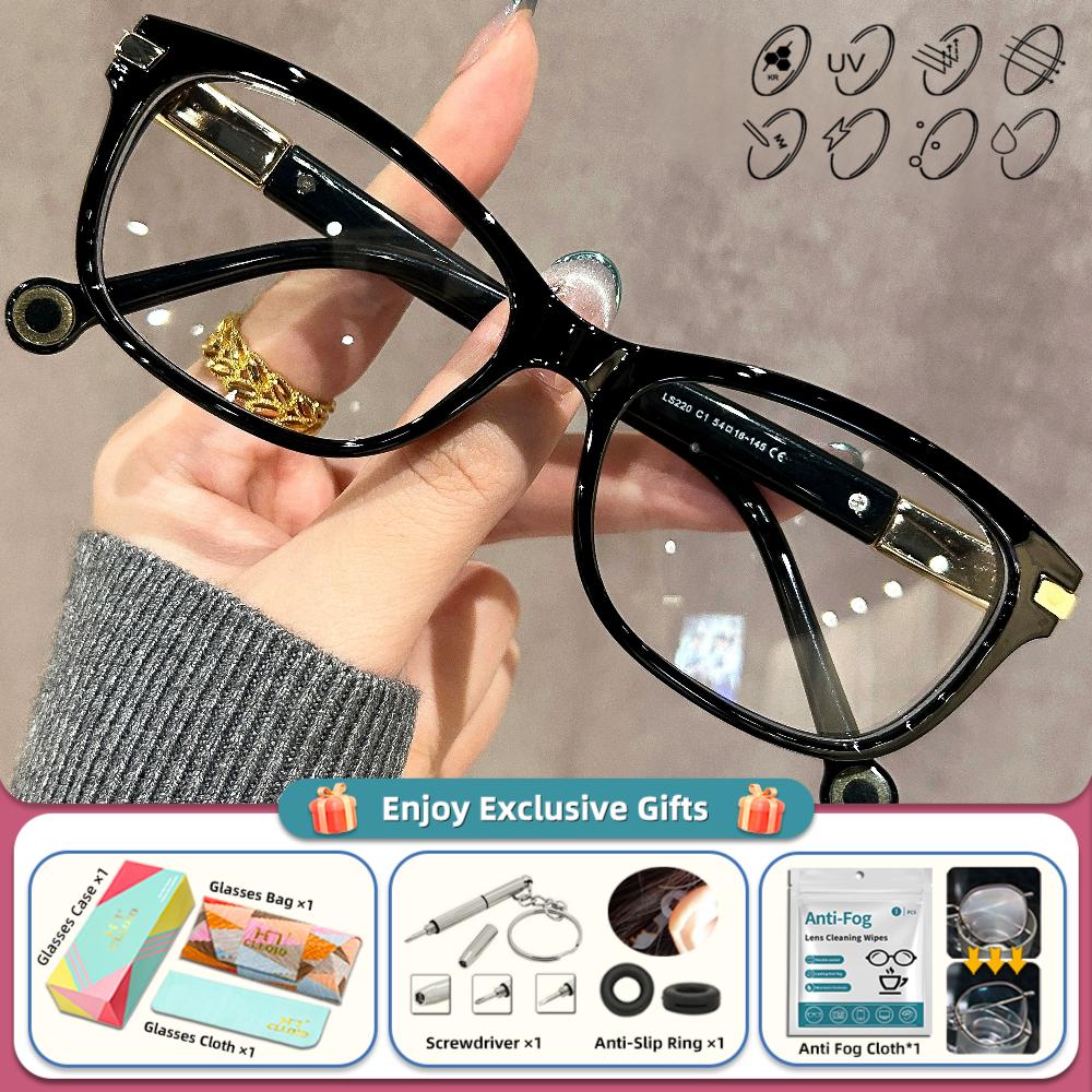 CLLOIO Retro Anti Blue Light Reading Progressive Prescription Glasses Women Simple Myopia Student Computer Protection Eyeglasses