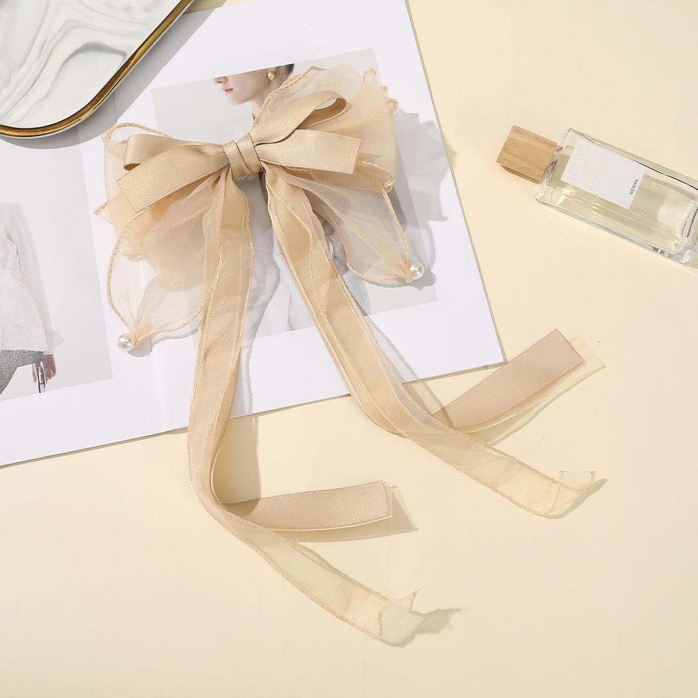 Women Bow Hair Clip Pearl Black Hairpin Girls Korean Temperament Ponytail Hair Clips Barrettes Fashion Hair Accessories Headwear