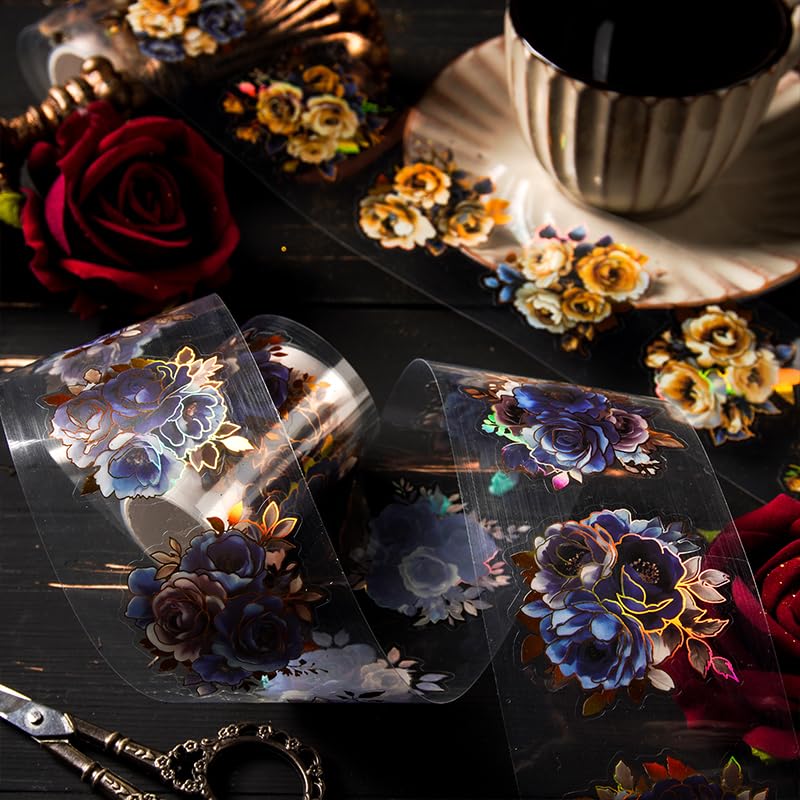 Neko Sennin Masking Set of 6 DIY Christmas Planner Floral Miscellaneous Gold Leaf Tape, Rolls, PET, Gift, Decoration, Transparent, Material, Print,