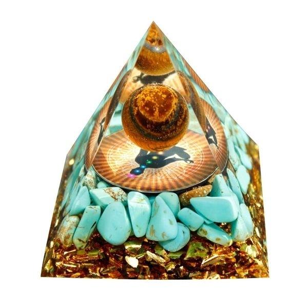 Orgonite Pyramid 7 Chakras Tiger Eye Turquoise