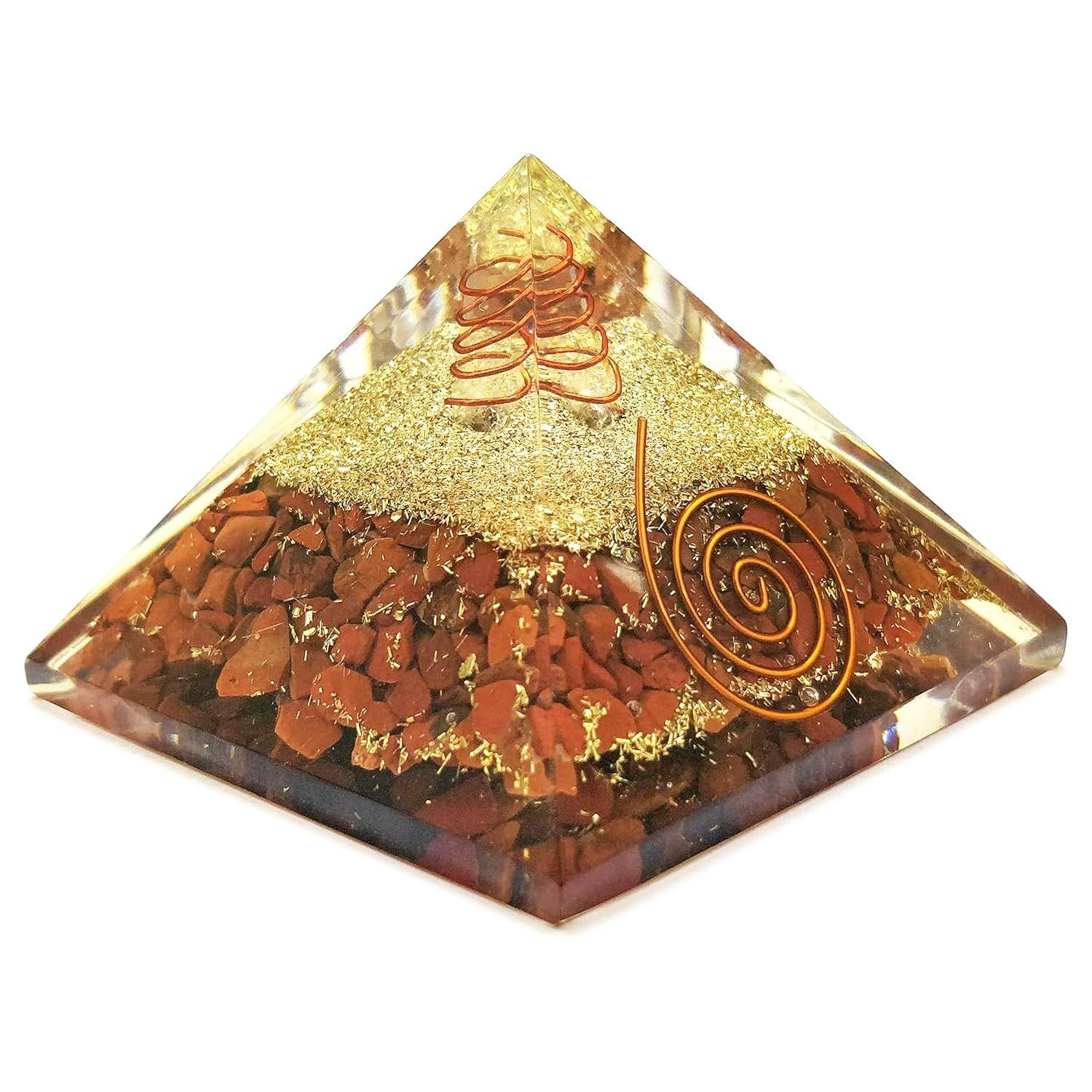 OrgoniteShop Handmade Geometric Pyramid Made with Red Jasper & Copper Dust – Energy-Enhancing Crystal Pyramid