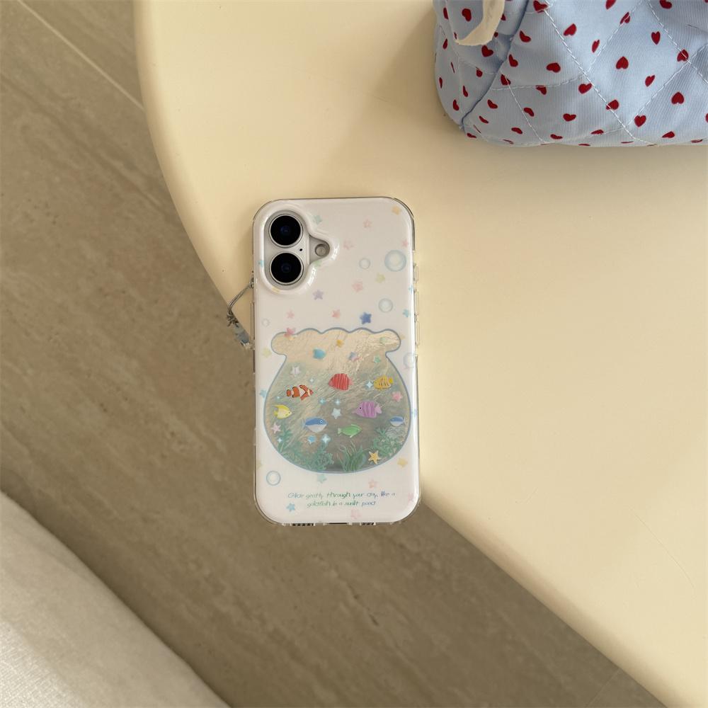 Korean INS cute Stars fish phone case for iPhone 13 14 15 16 Pro Max Fundas with charm kawaii Lovely Anti-fall protective cover