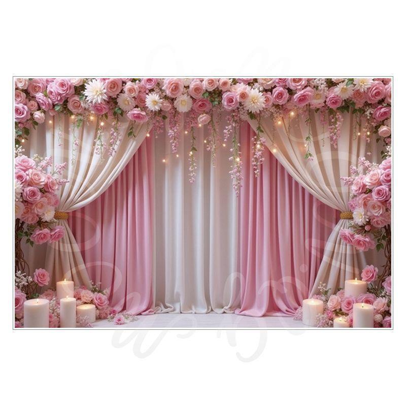 Birthday, Wedding and Engagement Party Backdrop Fabric, Luxurious Curtains, Gauze Drapes, Flowers, Photo Backdrop Fabric