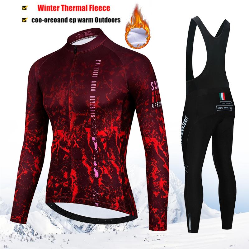 2027 Winter Tour De Italy Thermal Fleece Cycling Clothes Men Jersey Suit Outdoor Road Bicycle Clothing Bib Pants Set