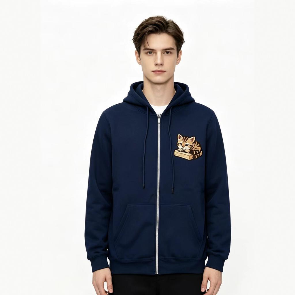 Hooded zipper sweater men's and women's short-sleeved cartoon long-sleeved cat print casual jacket spring and autumn couple's clothing
