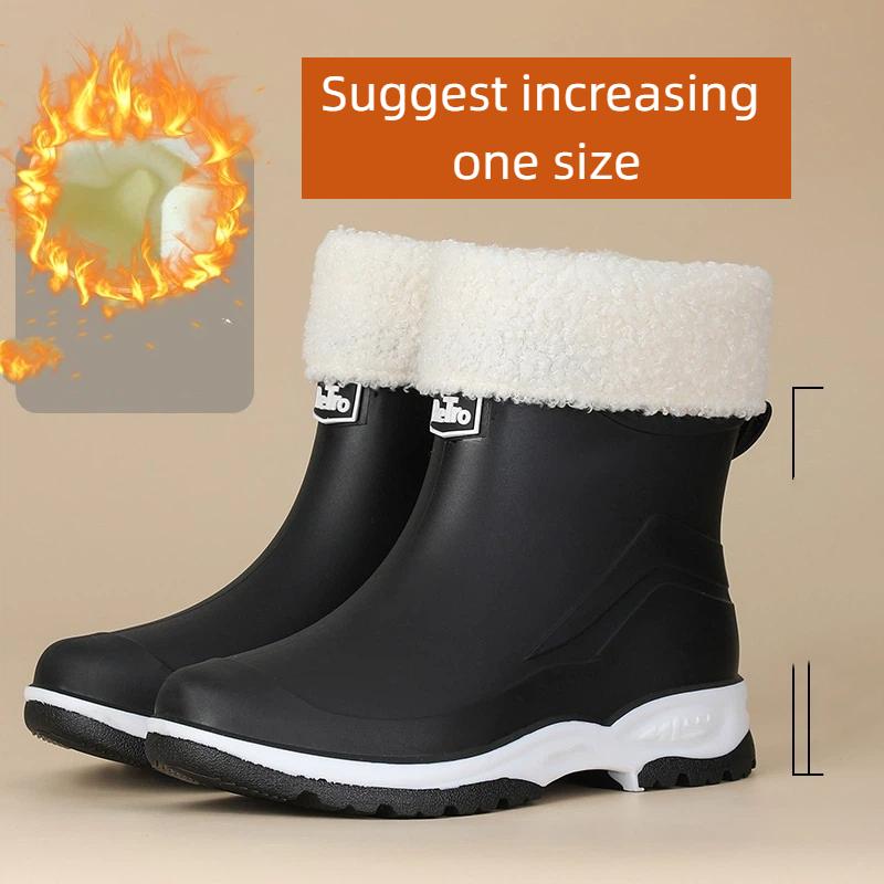 Comfortable Casual Lightweight Anti Slip Waterproof Wear Resistant And Fleece Short Tube Rain Shoes For Couples