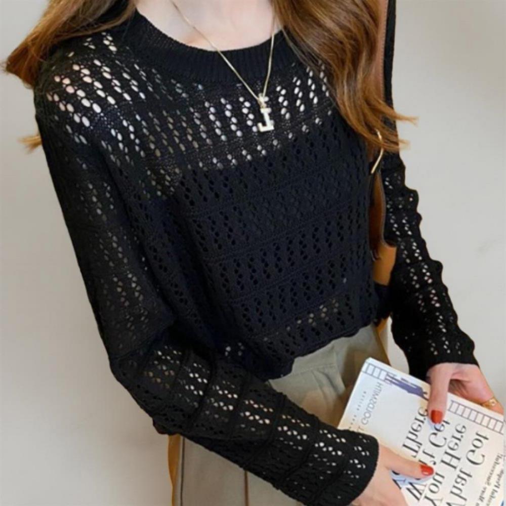 New Arrivals Open Run Women Loose Fit Long Sleeve Knit Mesh Design Dailywear