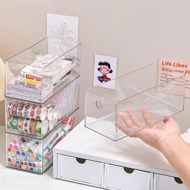 1pc/2pcs Acrylic Round Hole Foldable Drawer Stationery Storage Box Desktop Drawer Office Bedroom Dormitory Organizer Box