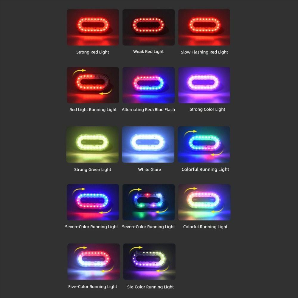 Equipments Rainbow LED Bike Tail Light USB Charging Waterproof Bicycle Lights 14 Modes Rechargeable Rear Taillight Camping