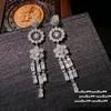 ** Comet Meteor Gem Brooch, Light Petal, 18K Gold Plated, Rich Flower Water Drop Fringe Earrings Combination