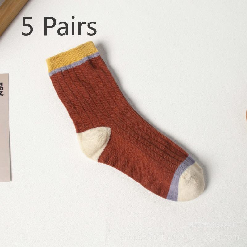 5 Pairs Socks Women's Autumn and Winter Models of Mid-calf Socks Striped Sports Stockings Trend College Style High-waisted Socks