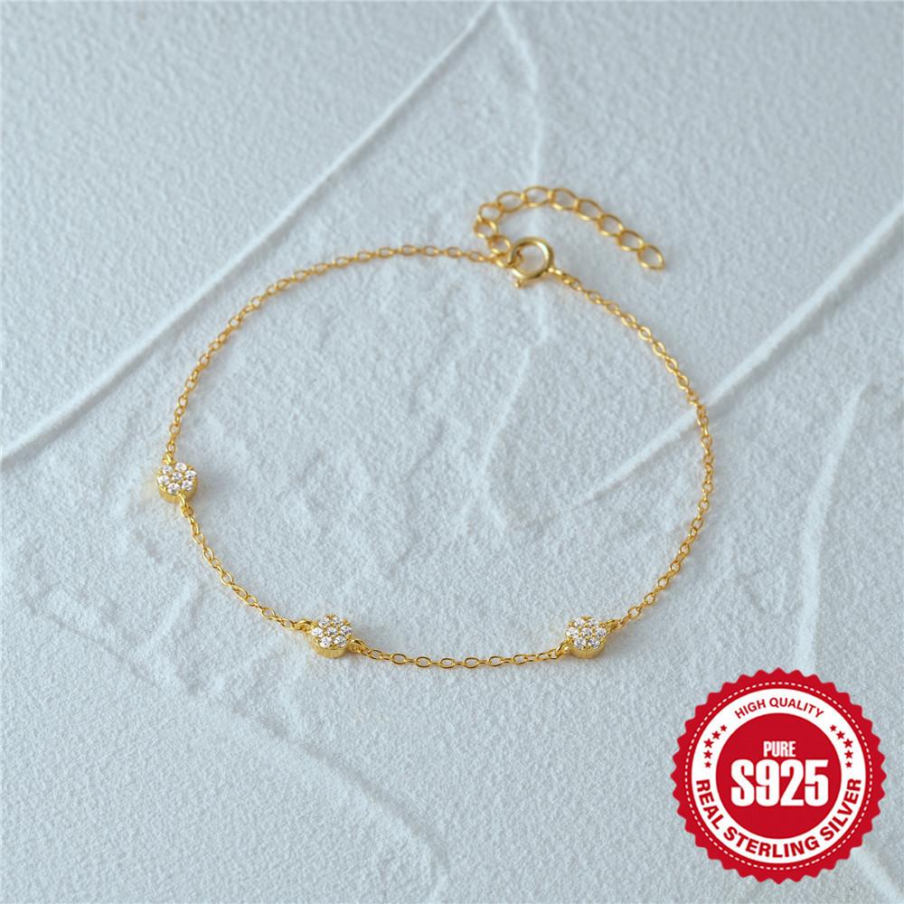 Stylish And Simple S925 Sterling Silver Interval Three Round Brand Diamonds Daily Matching Women'S Bracelet Bracelet