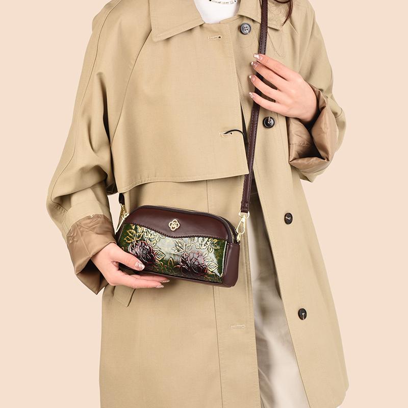 Elegante Borsa a Tracolla Floreale Goffrata da Donna – Mini Borsa a Spalla Vintage con Dettagli Dorati