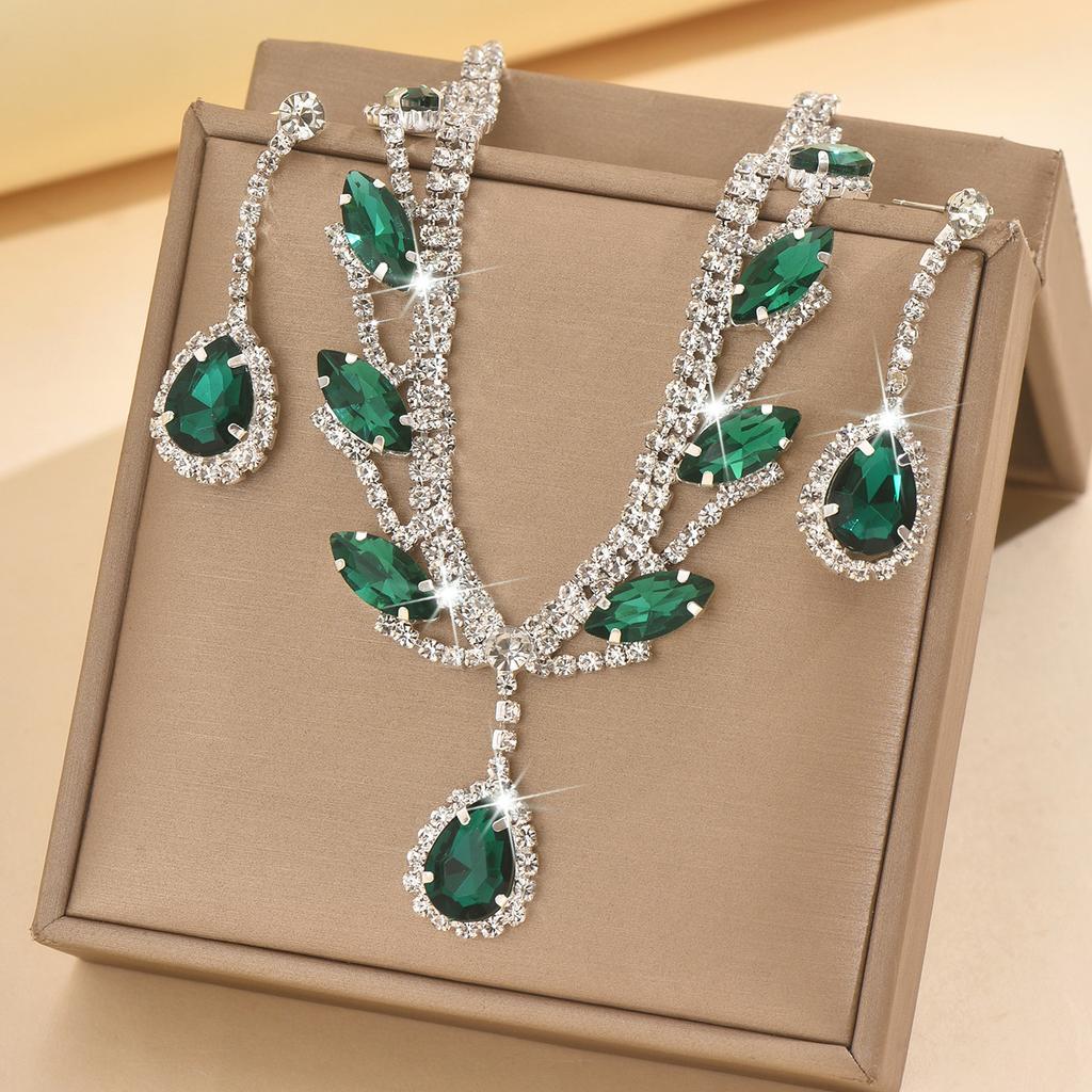 Crystal Necklace Earrings for Women Water Drop Pendant Wedding Bride Jewelry Accessories