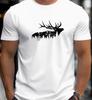 Unisex Maroon Deer Forest Graphic Tshirt  Summer Casual Fashion Short Sleeve Round Neck Tee With White Stag Print Unisex Clothing