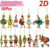 17Pcs 2D Acrylic Christmas Tree Green Monsters Ornaments Cute Green Monsters Christmas Tree Pendants Christmas Cartoon Ornaments