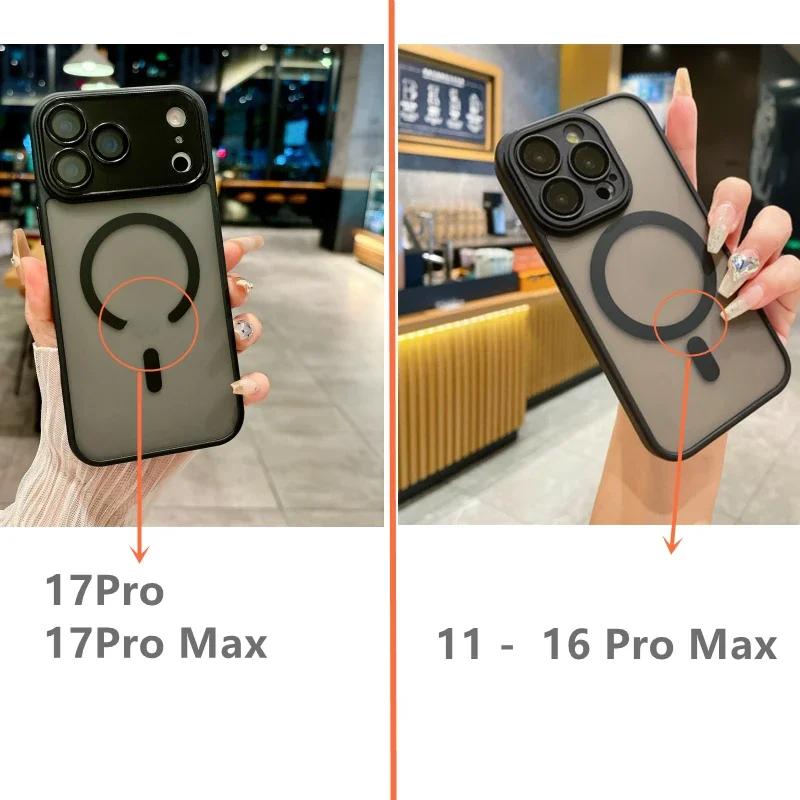Luxury Magnetic Matte Translucent Phone Case For iPhone 17 16 15 14 Plus 13 12 Pro Max 11 For Magsafe Wireless Charging Cover