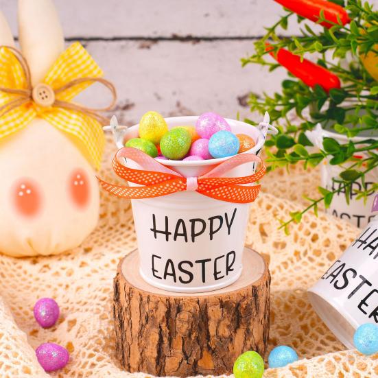 Mini påskfestdekoration Miniatyrjärnhinkprydnad med skumägg/morötter för vårfestpresenter DIY-hantverk