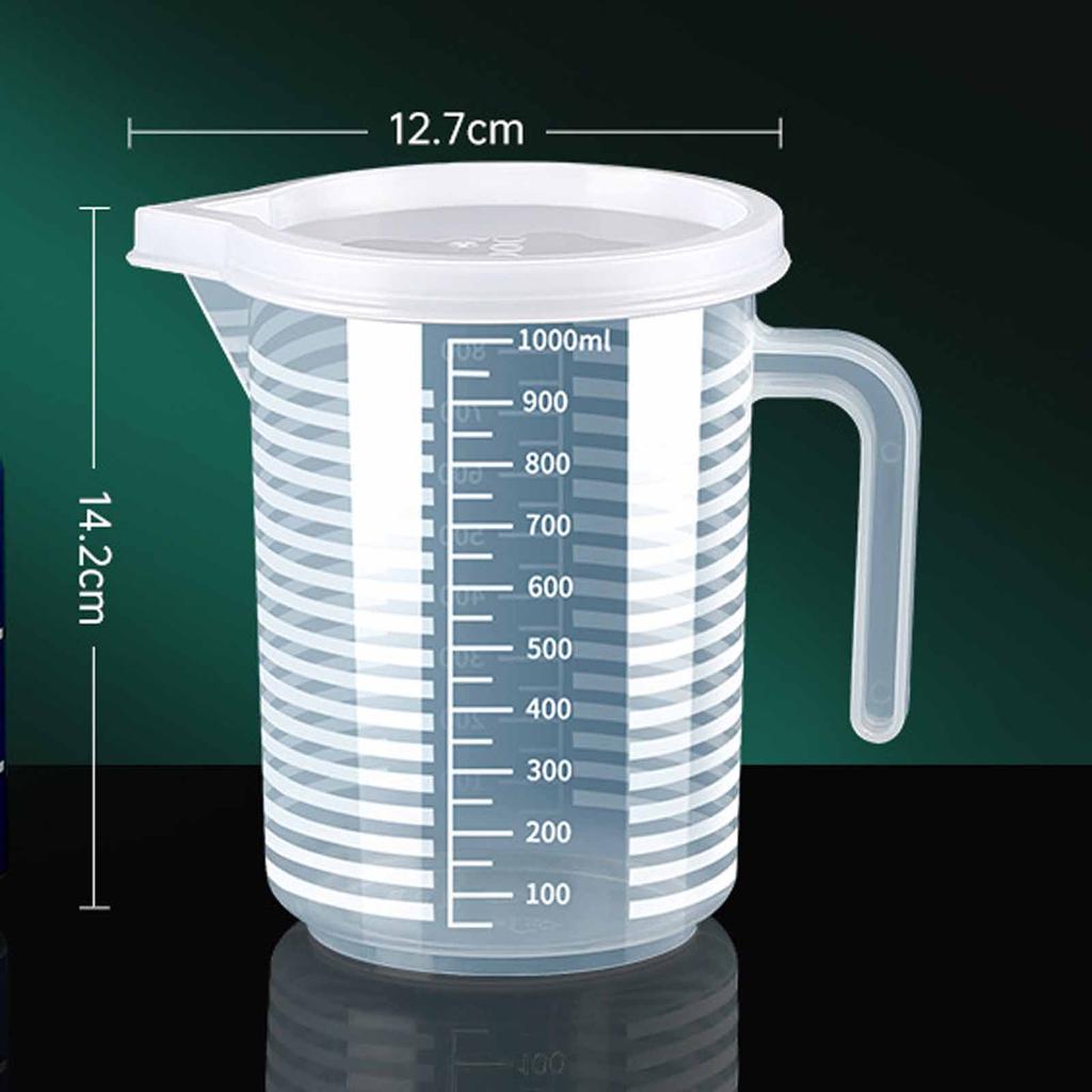 Lebensmittelechter Messbecher aus Kunststoff, zylinderförmig, großes Fassungsvermögen mit Skala, Milliliter- und Tassenangaben zum Backen, Kochen, Zubereiten von Mahlzeiten und für die Küche