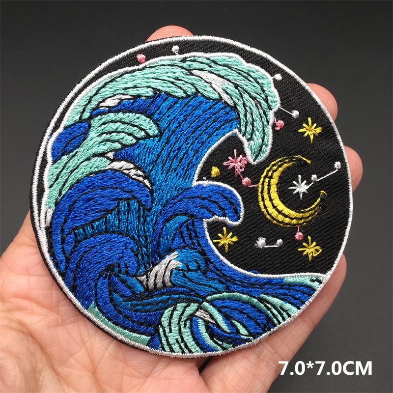 Embroidered Clothing Thermoadhesive Patches Iron-On Punk Landscape Embroidered Patches For Clothing Band Clorhing Stickers