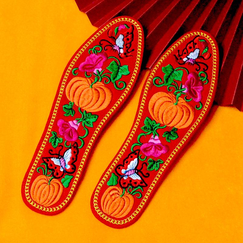 Summer Cotton Embroidered Insoles for Men and Women - Thick, Sweat-Absorbing, Wedding Celebration Design