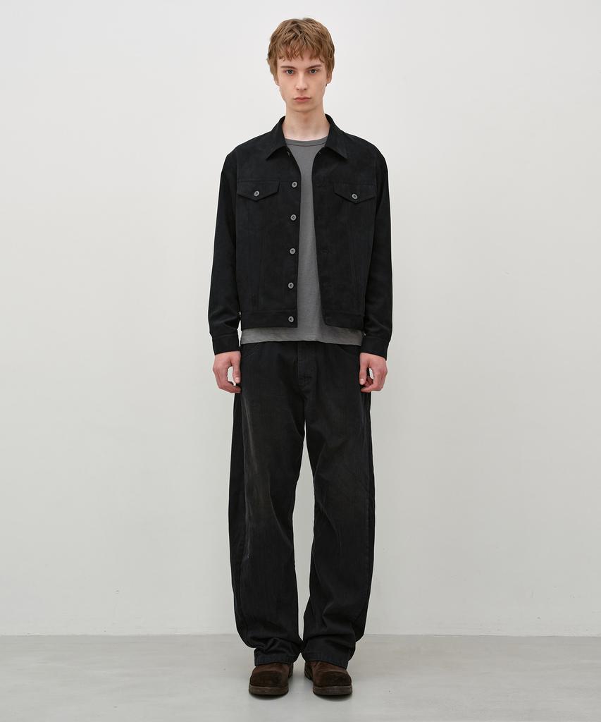 INSILENCE Faw Suede Trucker Jacket Black
