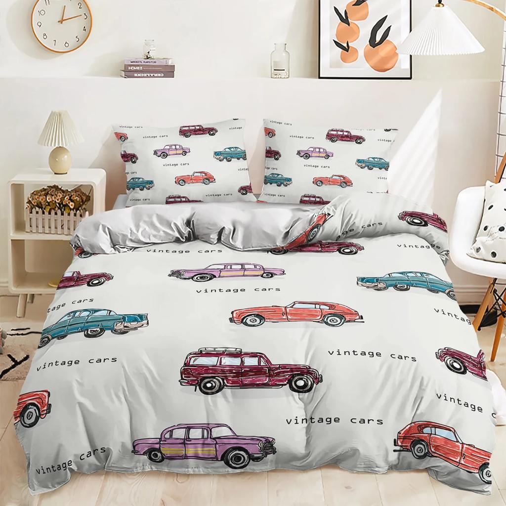 Cars Duvet Cover Kids Boys Cartoon Bedding Set 3 Pieces Soft Lightweight Microfiber Comforter Cover With Zipper Ties Pillowcases