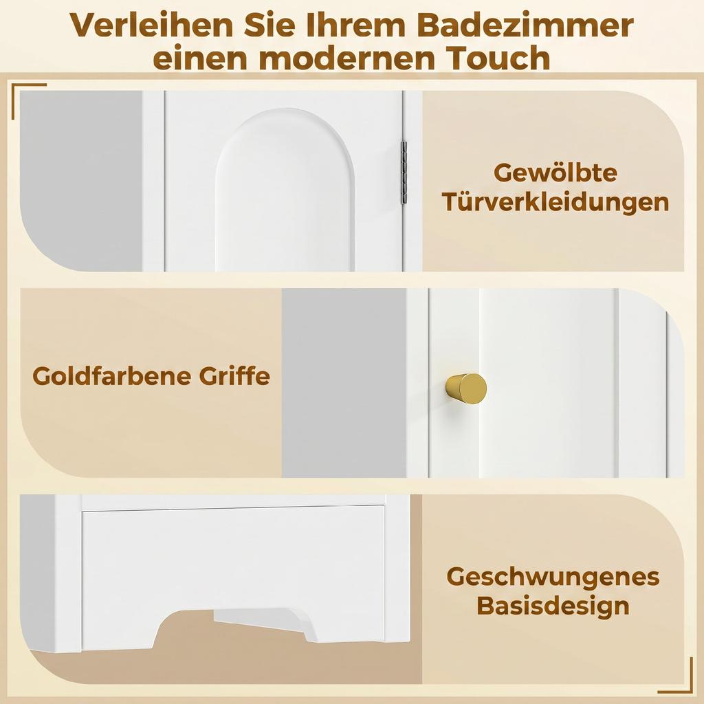 Bathroom Cabinet, Narrow Bathroom Cabinet with Drawer, Arched Doors, Open Shelf, Adjustable Shelf, 20x20x185 Cm, White