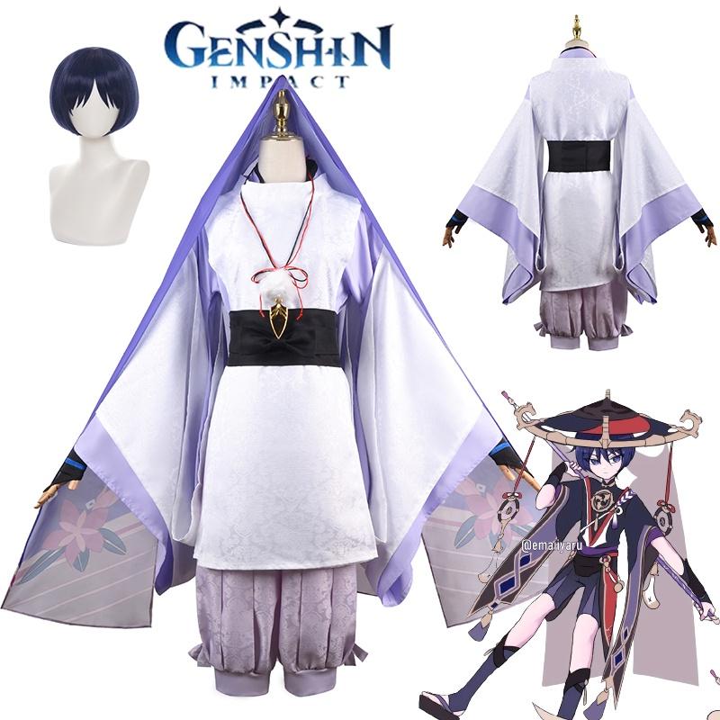 Genshin Impact Scaramouche Cosplaly Costume Wig Halloween Outfit Party Carnival