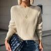 2025 Autumn/Winter Women's Round Neck Jacquard Knit Pullover Sweater, Solid Color, Long Sleeve, Thickened