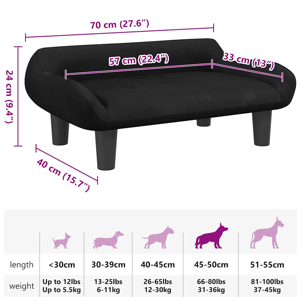 Dog Bed Black 70x40x24 cm Velvet