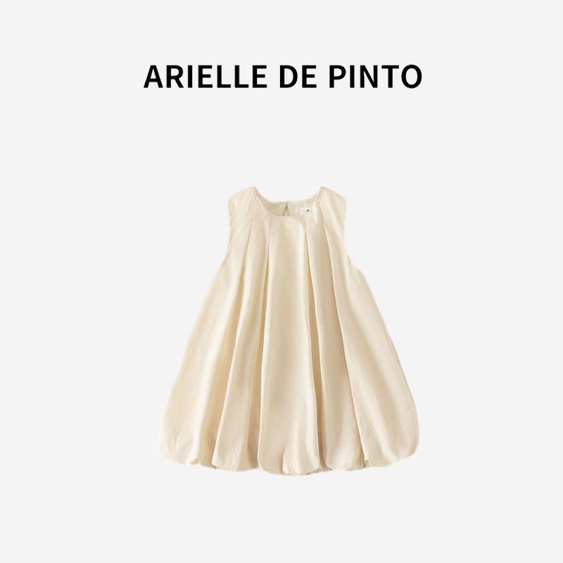 French Arielle De Pinto Girls Dress, Summer Fashionable and Versatile Sleeveless Dress for Girls Apricot color 120cm