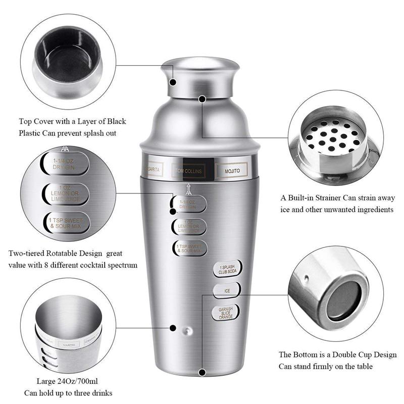 700 ml shaker do koktajli pomiarowy bar ze stali nierdzewnej mikser do drinków barman sitko zestaw do drinków