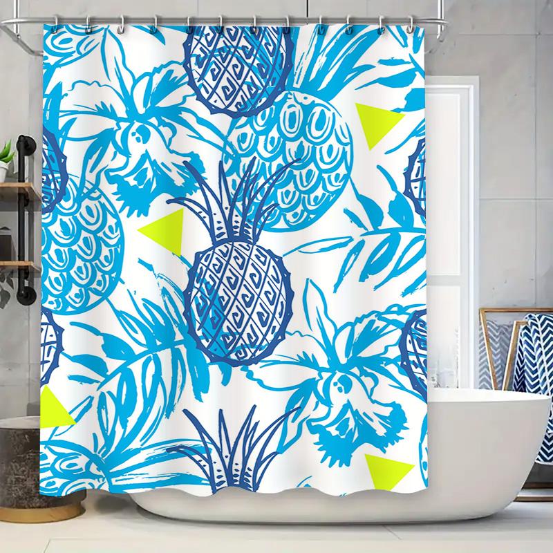 Colorful Pineapple Shower Curtain Waterproof Fabric Bath Decor Navy Blue Yellow Green White