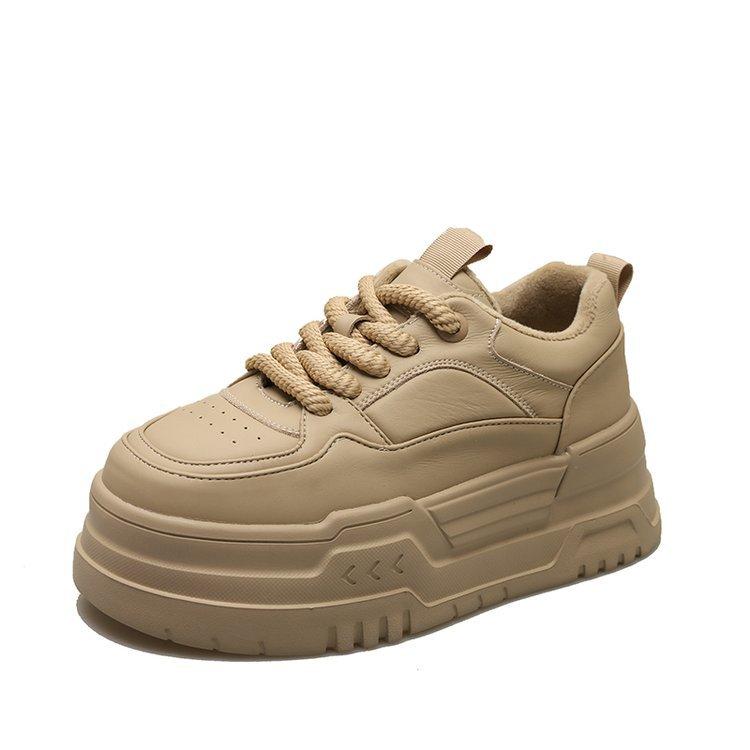 

Европейская кожа маленькие белые туфли женские туфли на толстой платформе-маффине зима 2025 новые нескользящие повседневные туфли-хлебцы 40