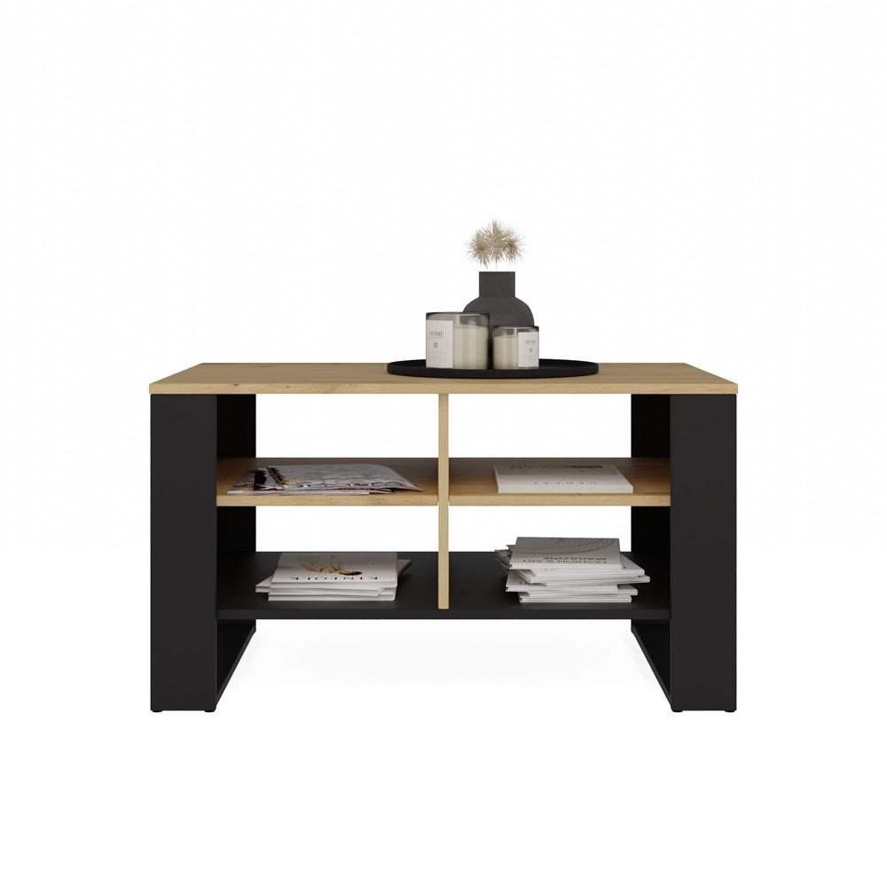 Coffee Table 4 Shelves Modern 4P Artisan Oak Black