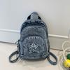 Bolso de Pecho de Mezclilla Gran Capacidad Bolso Cruzado para Mujer Viajero Múltiples Compartimentos Mochila de Estrella de Cinco Puntas