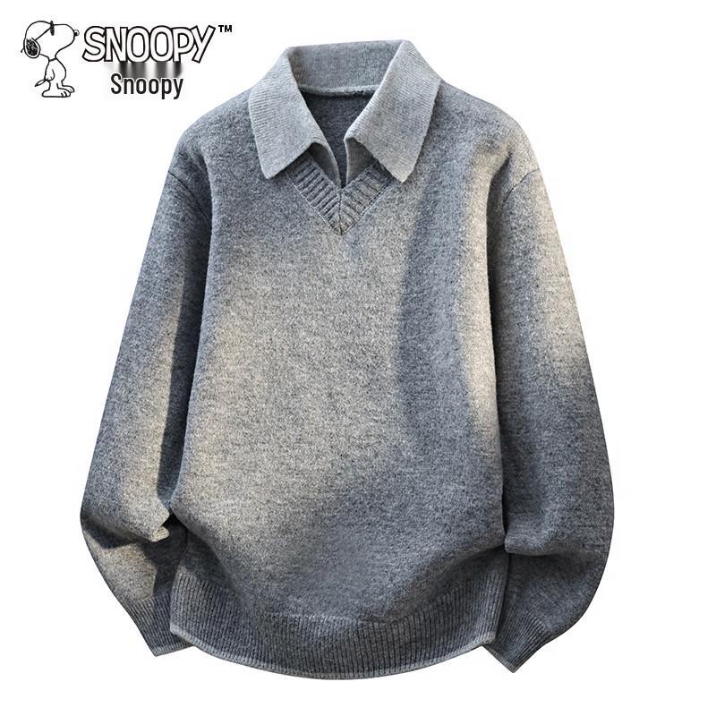 SNOOPY Men's Faux Two-Piece Pullover Knit Sweater
