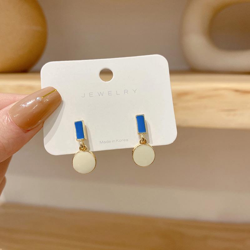 

New Korean Enamel Women Small Earrings Tiny Round Pendants Dangle Earrings for Female Morandi Color Sweet Party Ear Zircon