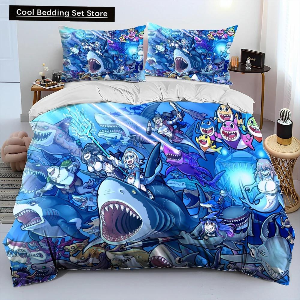 Comforter Cute Gawr Gura Hololive Anime Shark Comforter Bedding Set Bed Set King Queen Size Bedding Set