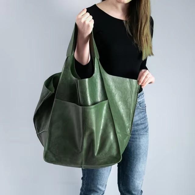 

New Tote Bags For Women Soft Pu Leather Handbag Simple Vintage Pure Color Handle Bag Large Capacity Portable Single Shoulder Bag Quality