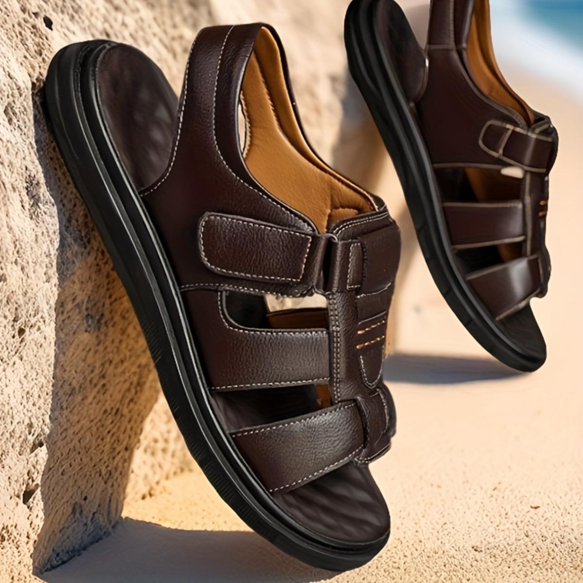 

Men s Adjustable Breathable Beach Sandals - Dual Wear Driving&Casual Outdoor Shoes, Brown/Black Summer Suitable, Fashionable Design 38 темно-коричневого кольору