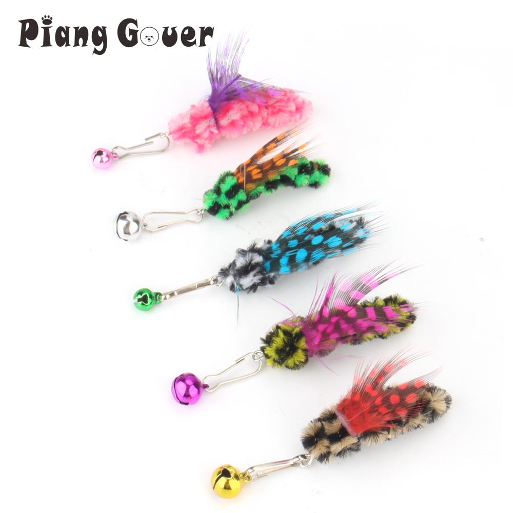 5pcs Mix Dot Feather Simulation Insect Cat Teaser Stick for Change Heads Cat Toys Pet Toy Supplies