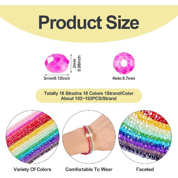 Cheriswelry Crystal Glass Beads 3x2mm AB Color Faceted Glass Loose Spacer Beads Rainbow Beads for DIY Necklace Earring Bracelet Making Home Party