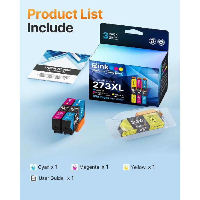 E-Z Ink (Remanufactured Ink Cartridge Replacement for Epson 273XL 273 T273XL to use with XP-520 XP-820 XP-810 XP-600 XP-610 XP-620 Printer (1 Cyan 1