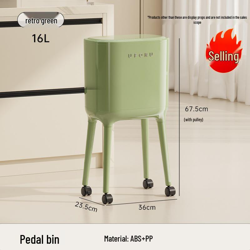 High-End Wheeled Trash Can with Lid: No-Bend, Press To Open, Light Luxury Design for Kitchen & Living Room