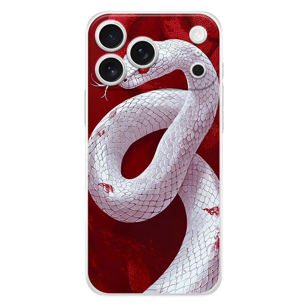 Soft Clear TPU Phone Case For iPhone 17 Air 16E 16 11 15 14 Pro MAX 12 13 7 8 Plus SE Easter Cover Protection Blossom Pink Snake